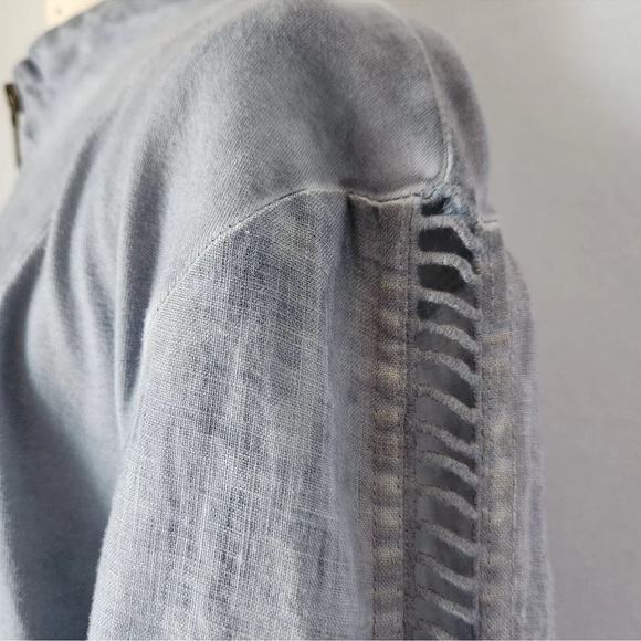 Mind Set by XCVI 100% linen zip blue top light jacket blouse Sz M - Picture 12 of 12